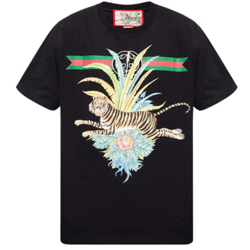 Gucci Flower Logo Design Black T-Shirt