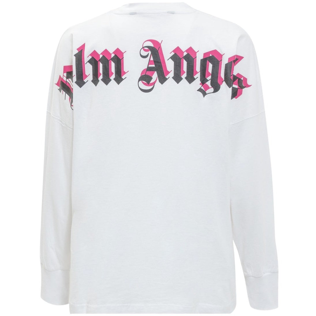 Palm Angels Double Classic Logo Long Sleeve White T-Shirt.